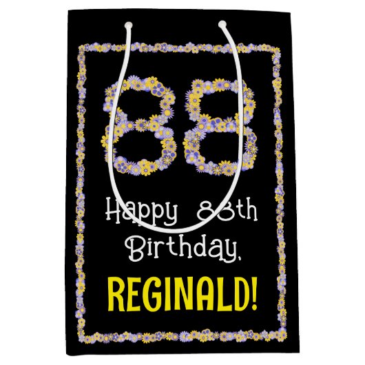 88誕生日:フローラ花数名前をカスタムする ミディアムペーパーバッグ (正面)