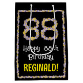 88誕生日:フローラ花数名前をカスタムする ミディアムペーパーバッグ (裏面)