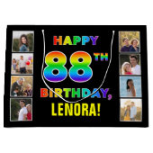 88誕生日:レインボー文字カスタム、写真&名前 ラージペーパーバッグ (正面)