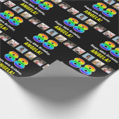 88誕生日:レインボー「88」、写真カスタムと名前 ラッピングペーパー (角)