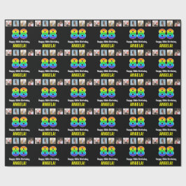 88誕生日：レインボー「88」、写真カスタムと名前 ラッピングペーパー