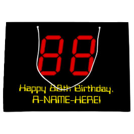 88誕生日：レッドデジタルクロックスタイル"88" +名前 ラージペーパーバッグ