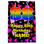 88誕生日:愛するハートパターン、虹# 88 ミディアムペーパーバッグ (正面)