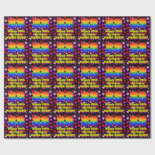 88誕生日：愛するハートパターン、虹# 88 ラッピングペーパー (フラット)