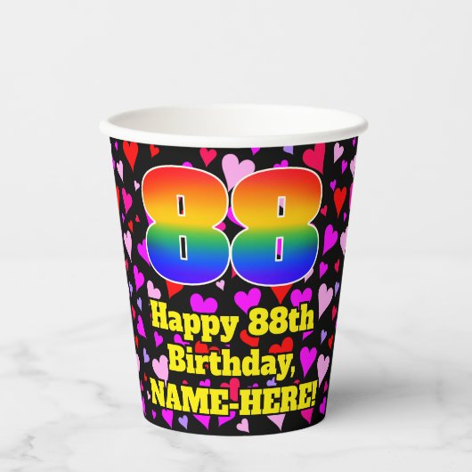 88誕生日：愛するハートパターン， Rainbow 88 紙コップ (正面)
