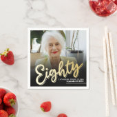 880誕生日カスタムフォトスクリプト金ゴールド スタンダードカクテルナプキン (インサイチュ)