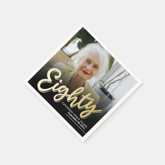 880誕生日カスタムフォトスクリプト金ゴールド スタンダードカクテルナプキン (角)