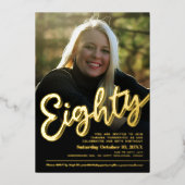 880誕生日カスタムフォトスクリプト金ゴールド 箔招待状 (正面)