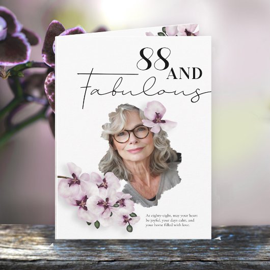 88 & Fabulous Orchid Photo Birthday Greeting Card カード