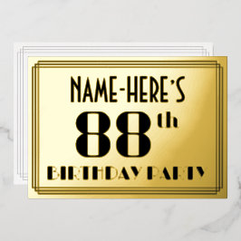 88th誕生日パーティー：アールデコの外観"88"と名前 箔招待状