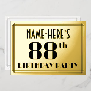 88th誕生日パーティー：アールデコの外観"88"と名前 箔招待状