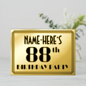 88th誕生日パーティー:アールデコの外観"88"と名前 箔招待状 (立ち正面)