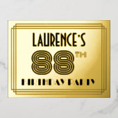 88th誕生日パーティー～アールデコスタイル"88" +名前 箔招待状ポストカード (正面)
