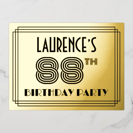 88th誕生日パーティー～アールデコスタイル"88" +名前 箔招待状ポストカード (正面)