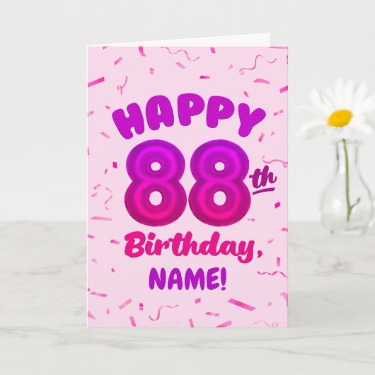 88th Balloon Number Custom Name Birthday Card カード (小さな植物)