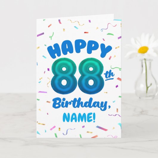 88th Balloon Number Custom Name Birthday Card カード (小さな植物)