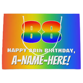 88th Birthday: Colorful, Fun Rainbow Pattern # 88 ラージペーパーバッグ