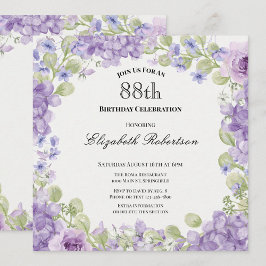 88th Birthday Invitation Elegant Purple Floral 招待状