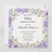 88th Birthday Invitation Elegant Purple Floral 招待状 (正面)