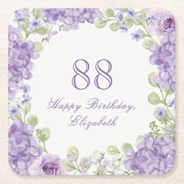 88th Birthday Paper Coaster Elegant Purple Floral スクエアペーパーコースター