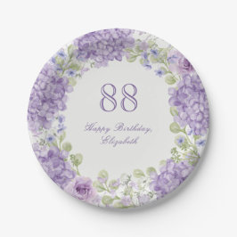 88th Birthday Paper Plates Elegant Purple Floral ペーパープレート