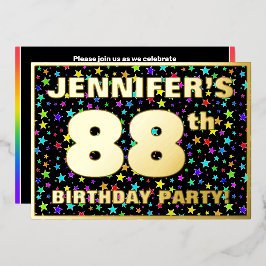 88th Birthday Party —おもしろいカラフル、Stars Pattern 箔招待状