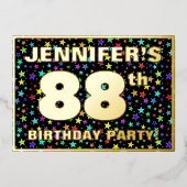 88th Birthday Party —おもしろいカラフル、Stars Pattern 箔招待状 (正面)