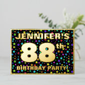 88th Birthday Party —おもしろいカラフル、Stars Pattern 箔招待状 (立ち正面)