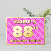 88th Birthday Party —おもしろいピンクのハートとストライプ 箔招待状 (立ち正面)