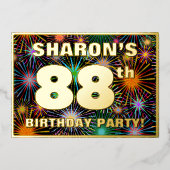 88th Birthday Party —おもしろい、カラフルFireworks Look 箔招待状 (正面)