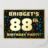 88th Birthday Party —おもしろい、音楽カラフル記号 箔招待状 (正面)