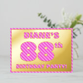 88th Birthday Party — はっきりした、おもしろい、ピンクストライプ色88 箔招待状 (立ち正面)