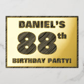 88th Birthday Party — はっきりしたWood Grainフェイク文字 箔招待状 (正面)