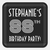 88th Birthday Party:アールデコスタイルと名前をカスタムする スクエアシール (正面)