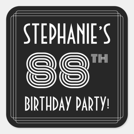 88th Birthday Party:アールデコスタイルと名前をカスタムする スクエアシール (正面)