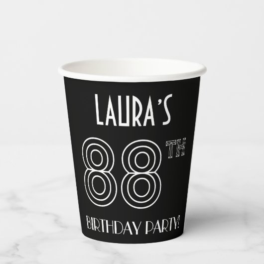 88th Birthday Party:アールデコスタイル+名前をカスタムする 紙コップ (裏面)
