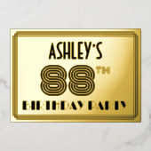 88th Birthday Party —アールデコスタイル「88」 & Name 箔招待状 (正面)