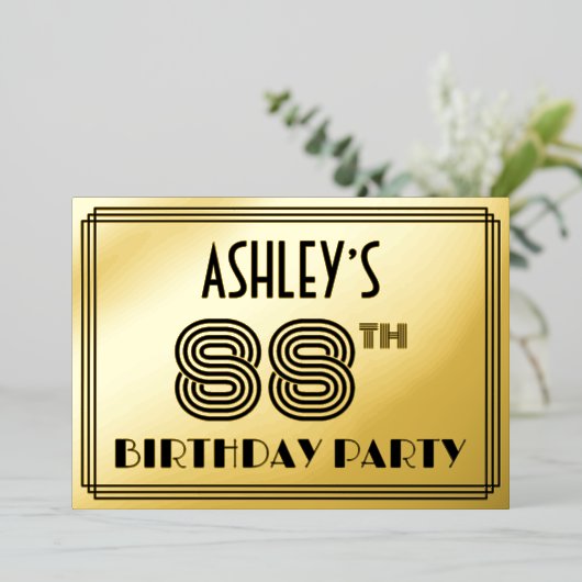 88th Birthday Party —アールデコスタイル「88」 & Name 箔招待状 (立ち正面)