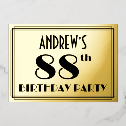 88th Birthday Party —アールデコ検索「88」 +名前 箔招待状 (正面)