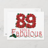 89と素晴らしい89th誕生日レッドローズフローラ ポストカード (正面/裏面)