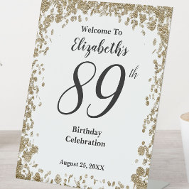 89歳の誕生日お祝いゴールドスパンコールウェルカムサイン 台座サイン