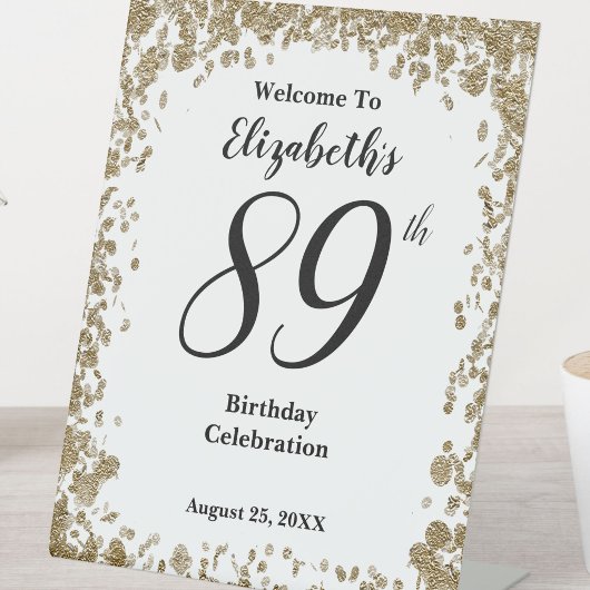 89歳の誕生日お祝いゴールドスパンコールウェルカムサイン 台座サイン