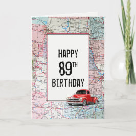89歳の誕生日お祝いレトロな赤いトラックと地図 カード