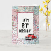 89歳の誕生日お祝いレトロな赤いトラックと地図 カード (黄色い花)