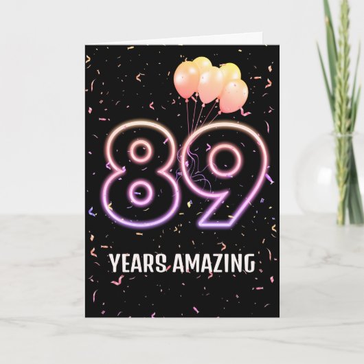 89歳の誕生日バルーンとコンフェティ カード (正面)