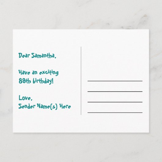 89歳の誕生日：ピンクのストライプとハート、虹 89 ポストカード (裏面)