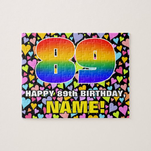 89歳の誕生日 - 楽しい愛のハート型 + "89" ジグソーパズル (横)