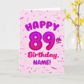 89歳の風船の数字のカスタム名の誕生日カード カード (黄色い花)