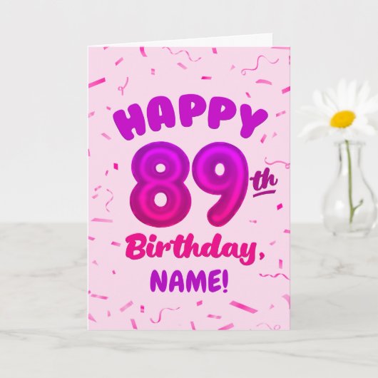 89歳の風船の数字のカスタム名の誕生日カード カード (小さな植物)