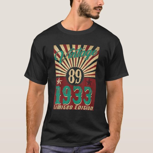 89歳ヴィンテージ1933年限定版89th Birt Tシャツ (正面)